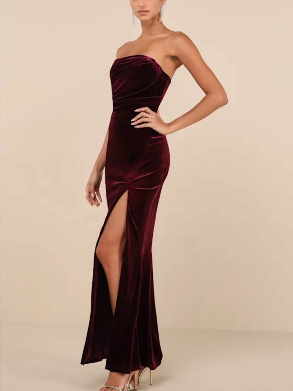 Lulus Perfectly Captivating Plum Purple Velvet Strapless Maxi Dress - Size XL